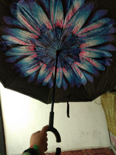 Payung Terbalik Unik Reverse Umbrella Upside Down Mobil Hujan Anti Air Gagang C Cars Souvenir Travel