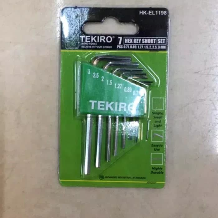 Tekiro Kunci L set Pendek 7 pcs 0,71mm 0.89mm 1.27mm 1.5mm 2mm 2.5mm 3