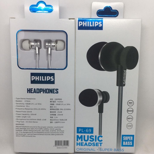 PL-69 EARPHONES / Handsfree PL69 PH1LIP SUPER SOUND QUALITY STREO BASS