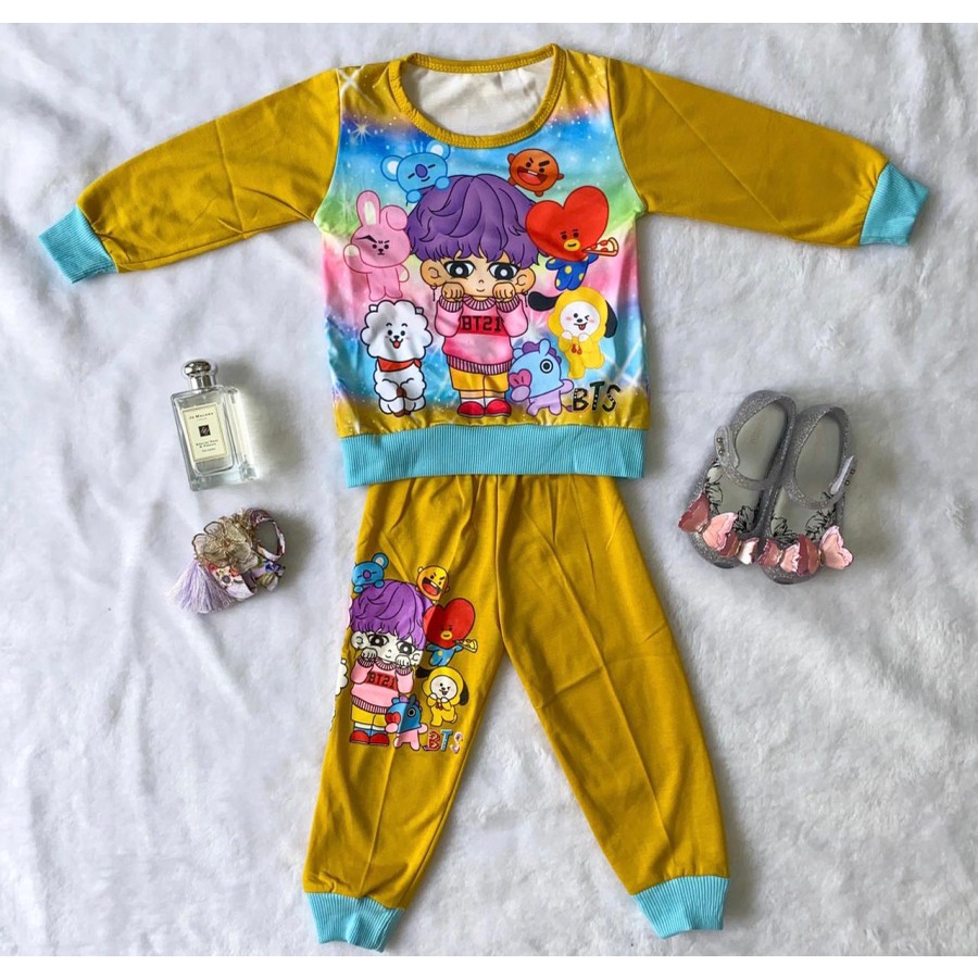 Setelan anak perempuan baju anak cewek model joger motif BTS - S