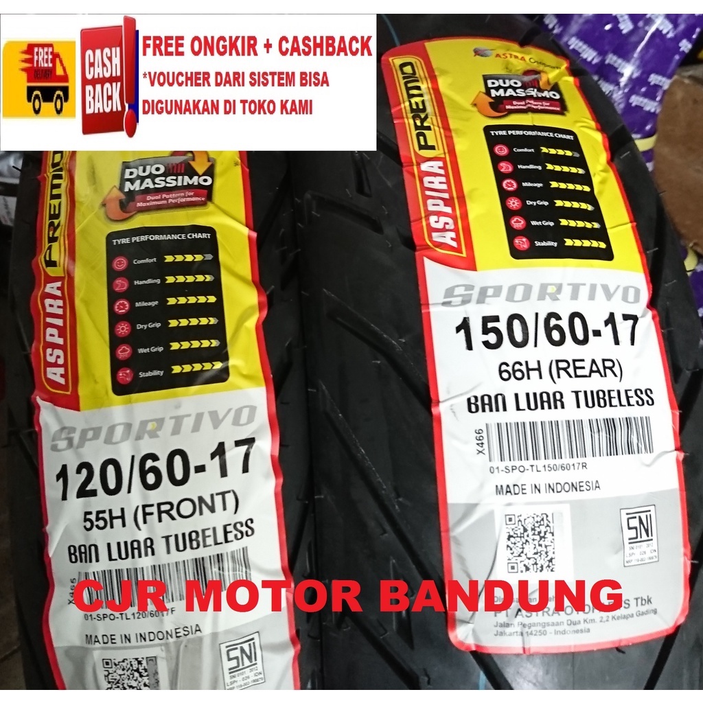 Paket 1 Pasang Ban Motor Sport 120 60 & 150 60 ring 17 Aspira Premio Sportivo CBR Ninja FI 250 R25