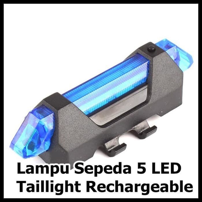 TaffLED Defensor Lampu Sepeda 5 LED Taillight Rechargeable Biru Blue