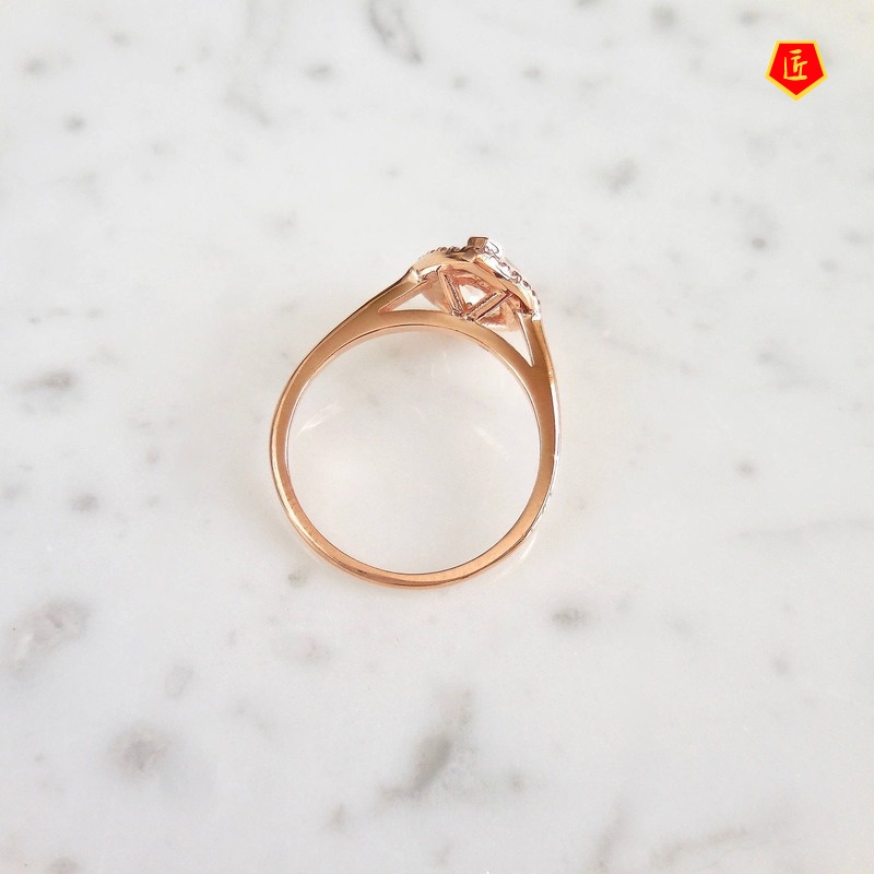 [Ready Stock]Personality 18K Rose Gold Drop-Shaped Diamond-Studded Ring