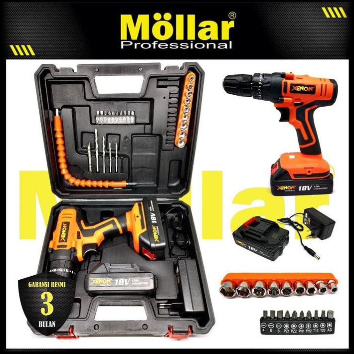 XENON CDID1845 CDID 1845 18V Mesin Bor Baterai Bor Beton Aksesoris Cordless Impact Drill Koper Set 1