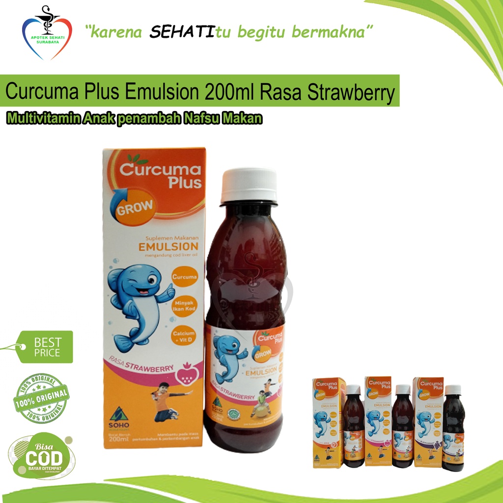 CURCUMA PLUS GROW EMULSION 200ml Rasa Jeruk Strawbery Nafsu Makan Anak