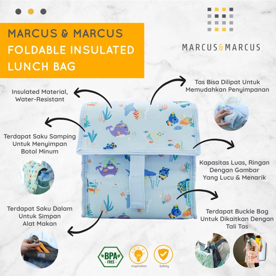 Marcus &amp; Marcus Foldable Insulated Lunch Bag - Tas Bekel Anak Thermal Marcus&amp;Marcus