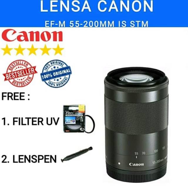 Lensa Kamera Mirrorless Canon EF-M 55-200mm F/4.5 - F/6.3 IS STM For Canon Eos M