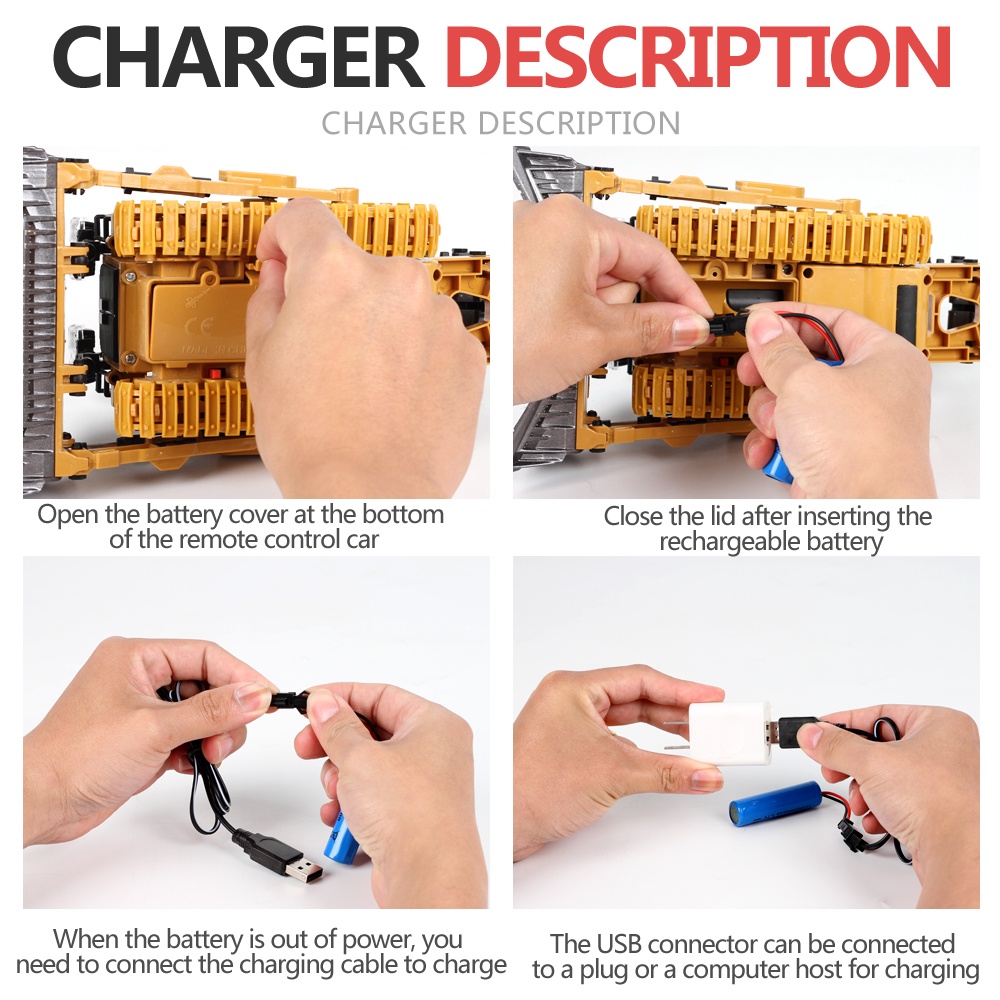 NEW DEALS Mainan Bulldozer Remote Control Bulldozer RC Mainan Mobil Kontruksi Front Loader Lampu