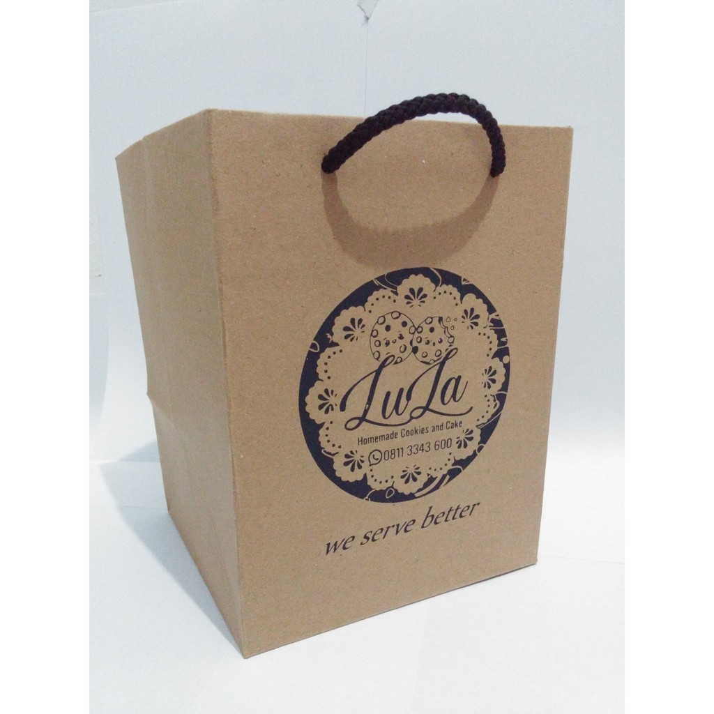

Paper Bag Custom Bahan Kraft Cokelat Size 15x15x20 Sablon Satu Warna Bagus Murah Bertali Berkualitas