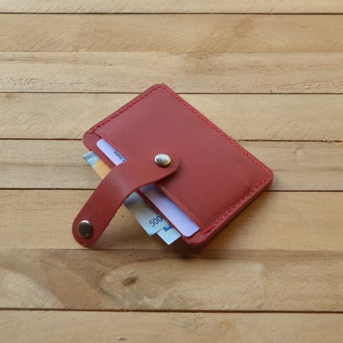 dompet kartu simpel slim wallet model tutup bisa dilepas - merah 046