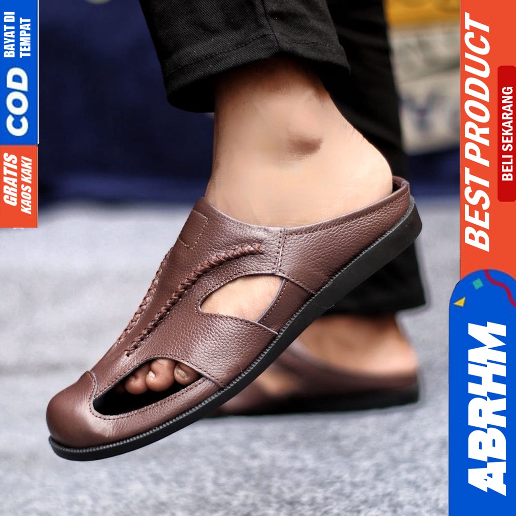 Sepatu Sandal Casual Kulit Asli Bustong Tutong Sendal Slop Original Murah Terbaru Kekinian WIRO ABRHM