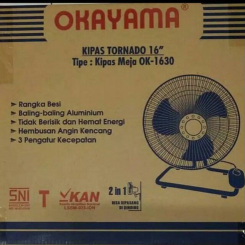 Kipas Angin Besi Tornado Okayama 16 inch 2in1 (Kipas Meja Dan Dinding)