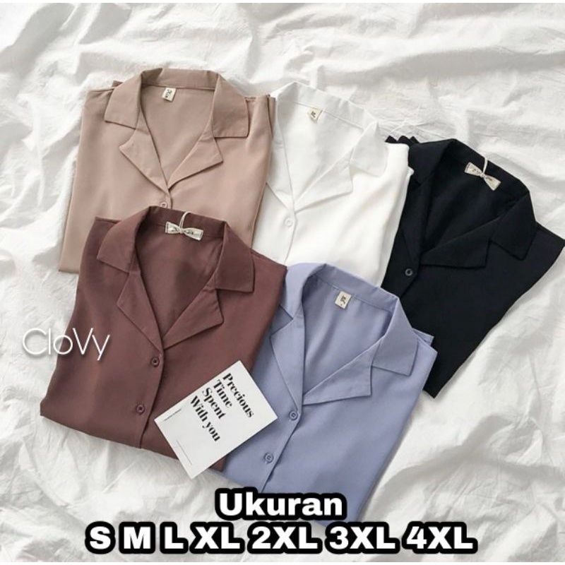 Clovy Kemeja Wanita Oversize Big Size Jumbo Size S M L XL XXL XXXL 4XL 2XL 3XL 5L Kemeja Basic Jumbo Big Size Baju Kerja Kantor Korea