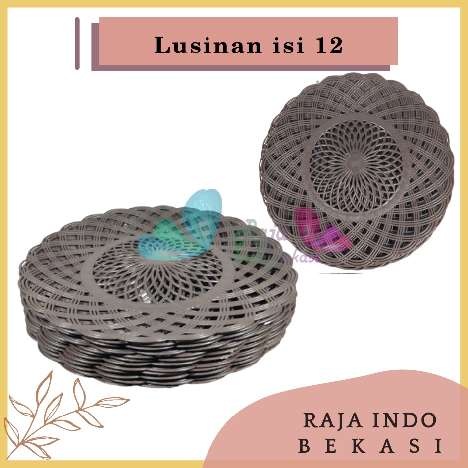 Piring Rotan Plastik Lusinan 12 Pcs Anyam Piring Rotan Plastik Murah Anyaman Cekung Motif Bunga