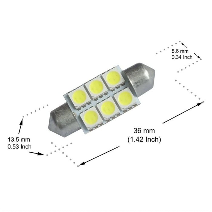 LAMPU KABIN 6 LED PUTIH UNIVERSAL LAMPU PLAFON MOBIL 36MM SIZE M