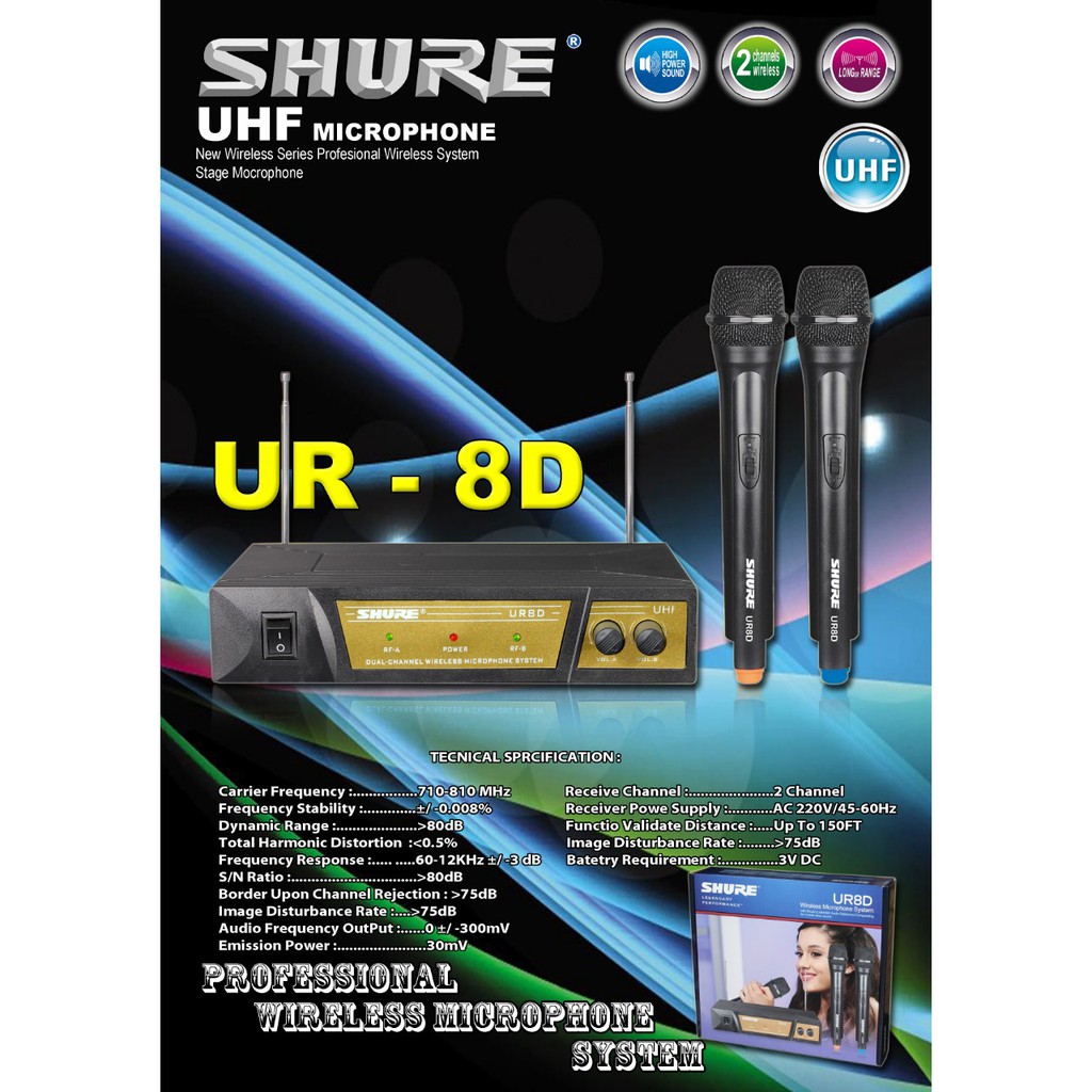 Mic Wireless Shure UR8D Microphone Wireless UHF Mikrofon Wireless berkualitas