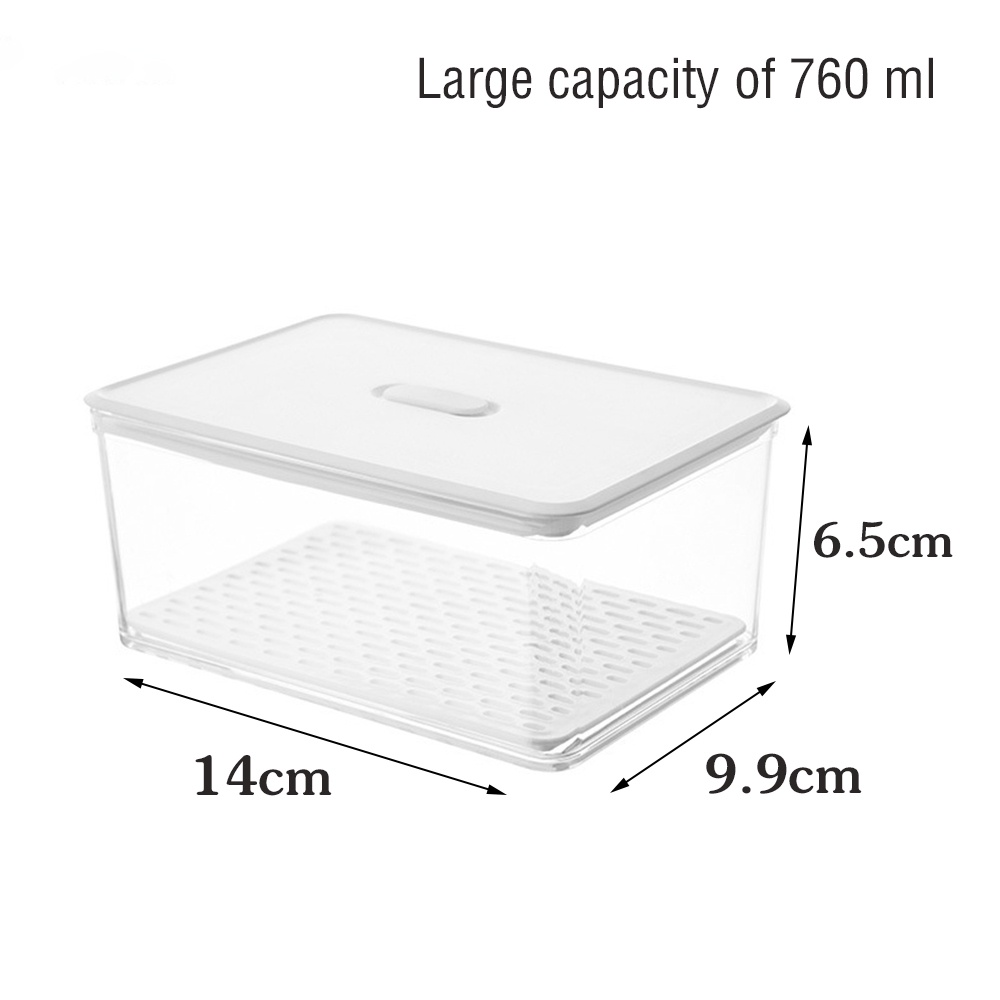 Kitchen Transparent ABS Plastic Food Sealed Storage Box / Refrigerator Vegetables Fruits Meat Fresh-Keeping Container with Lid Drain