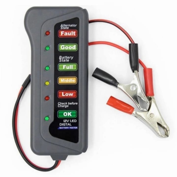 Tester Baterai Digital Alat Cek Tes Aki Accu Mobil Motor Car Battery Tester Baterai Digital 12V 15A 6 LED