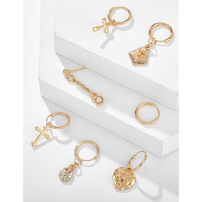 LRC Anting Tusuk Fashion Golden Love Cross Set With Diamonds Earrings D64414