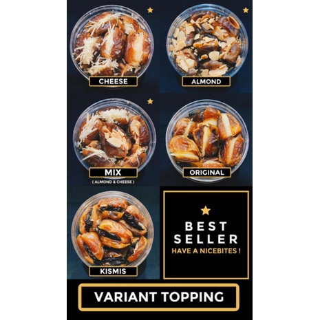 

Ay00! Medium Bites (250gr) Kurma Cheese NICEBITES (Kurma Keju Lembut Tanpa Biji dengan Topping)