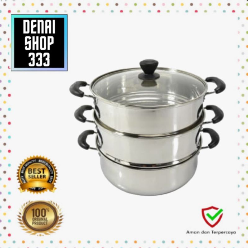 Krischef 30 Cm Panci Kukus 3 Susun Tutup Kaca
