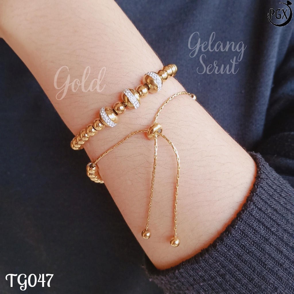 PGX Gelang Serut Titanium Wanita Perhiasan Anti Karat Aksesoris Fashion - TG047