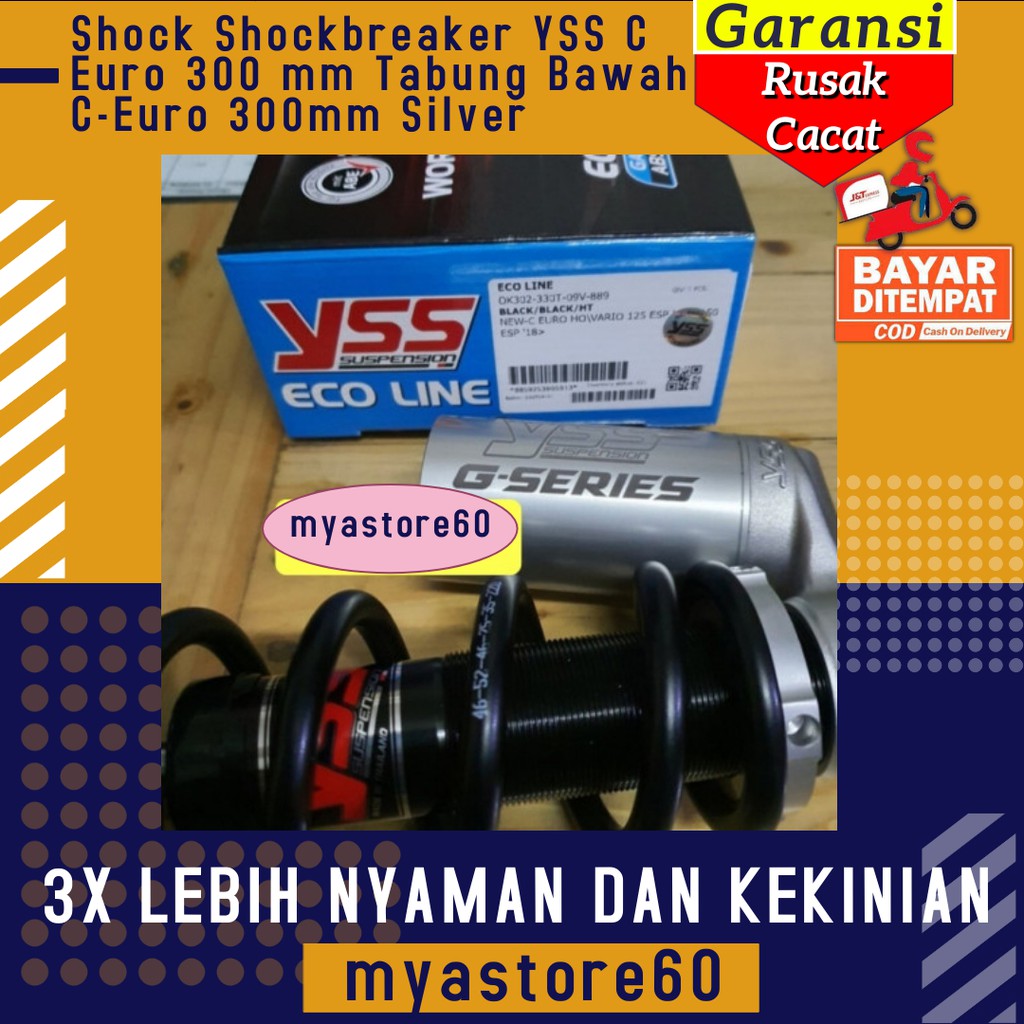 Shock Shockbreaker Shockbreker YSS C Euro 300 mm Tabung Bawah C-Euro 300mm Silver Universal Matic