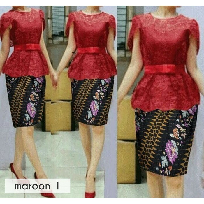 set kebaya midi/kebaya modern/kebaya remaja/kebaya wisuda/pink & merah | fika