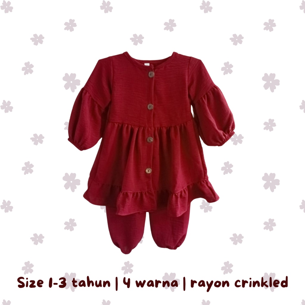 baju anak perempuan 1 2 3 tahun setelan one set rayon flowy tunik popi setelan anak perempuan lengan panjang SCARLET basic one set