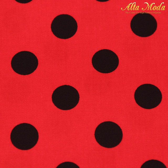

Alta Moda Katun Stretch Merah Polkadot Hitam (1M)