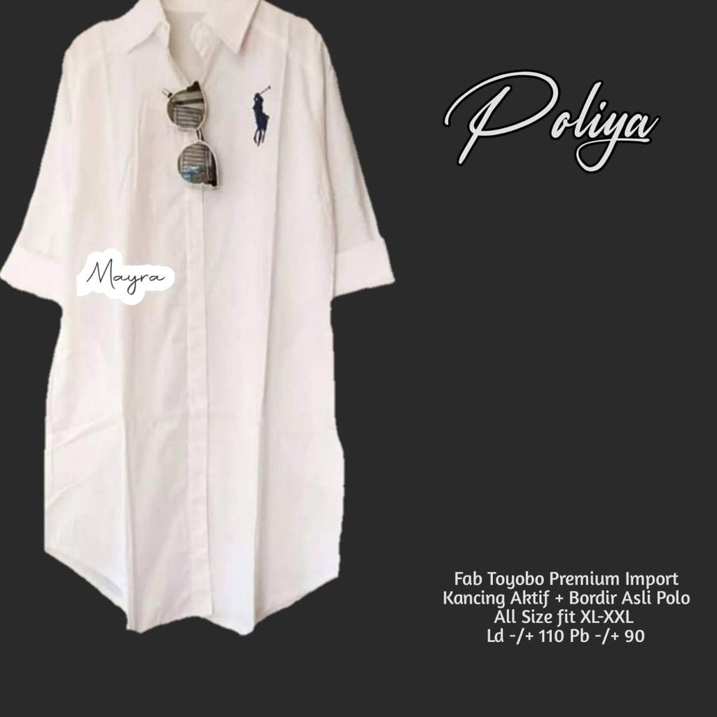 tunik toyobo bordir ori berkerah ld 110 lengan panjang putih fashion wanita formal casual