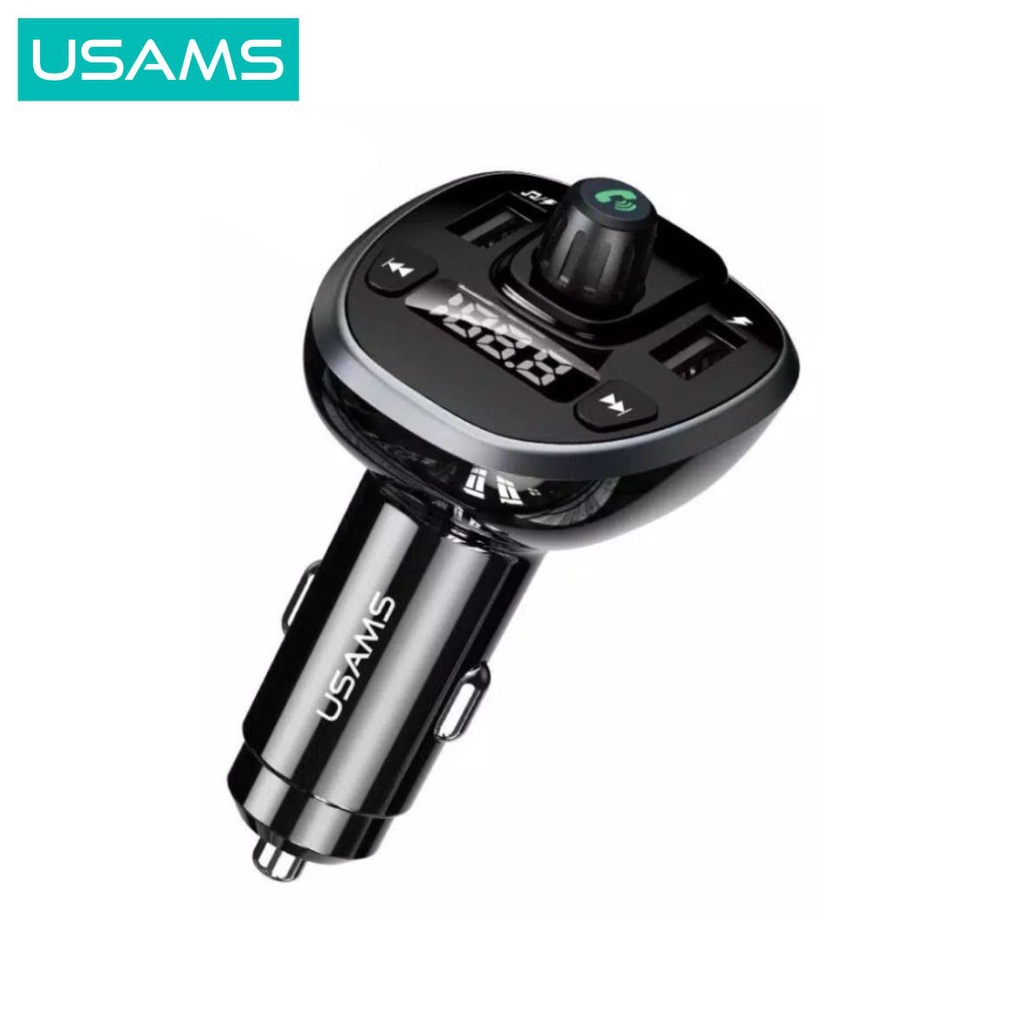 USAMS C21 Charger Mobil FM Transmitter Bluetooth Digital Display Wireless Dual USB 3.4A Fast Charge