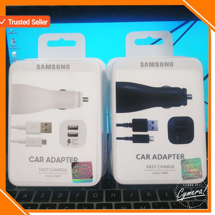 ACC HP CAR ADAPTER CHARGER MOBIL SAMSUNG DUAL CAR ADAPTIVE ORI FAST CHARGING