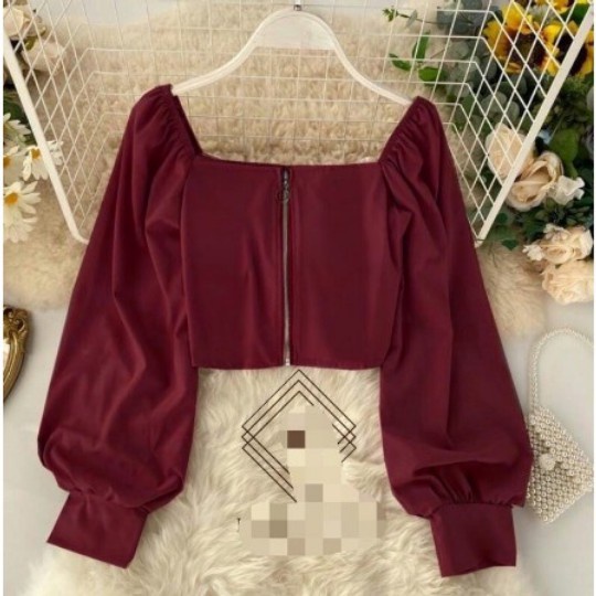 BEFAST - ZEC Blouse MITHA / Zipper Crop / Atasan Wanita Terbaru / Atasan Wanita Cantik / Baju Casual / Pakaian Wanita Top Sleting Busui Lengan Panjang Korean Style