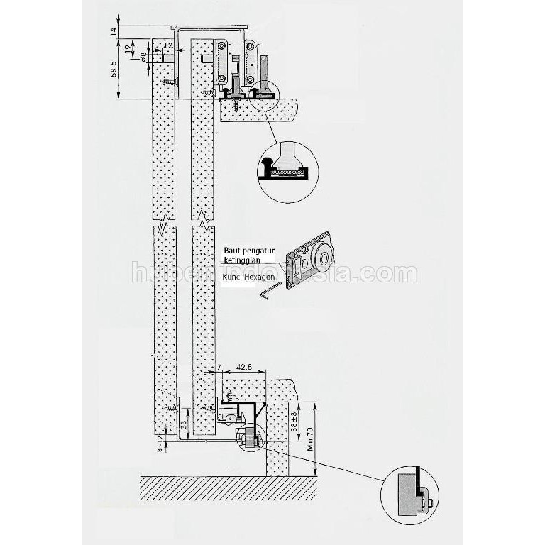 HUBEN YIMING - RODA (3 Pintu) Lemari Sliding Gantung Baju Pakaian