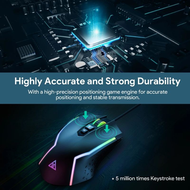 EKSA EM100 RGB Gaming Mouse Gamer USB Wired Gaming Mice 8000 DPI with 6 Color Backlight 7 Programmable Buttons for PC laptop