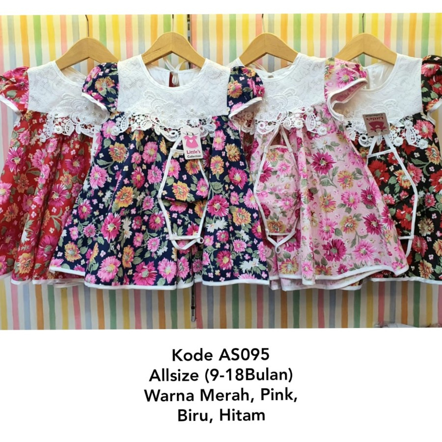 Dress Anak Bayi Perempuan Flowers Set Masker Baju Pesta Kondangan Allsize Utk Usia Umur 9 - 18 Bulan