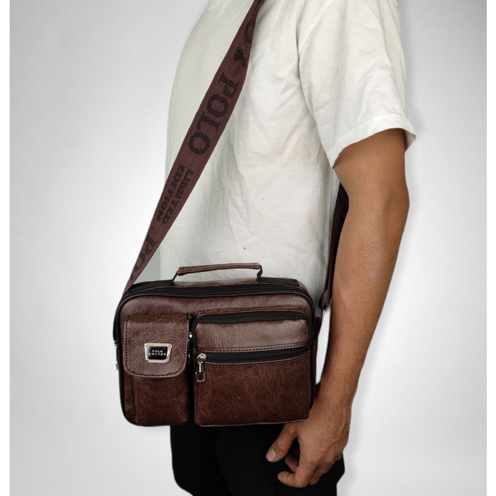 Tas Pria Tas Selempang POLO AMSTAR Bahan Kulit PU Leather Tas Selempang Pria Slingbag