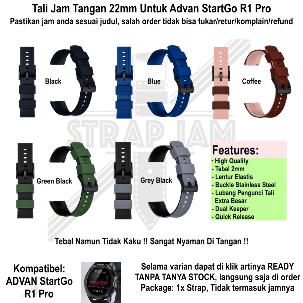 HNN Strap Advan StartGo R1 Pro - Tali Jam Tangan 22mm Rubber Lentur