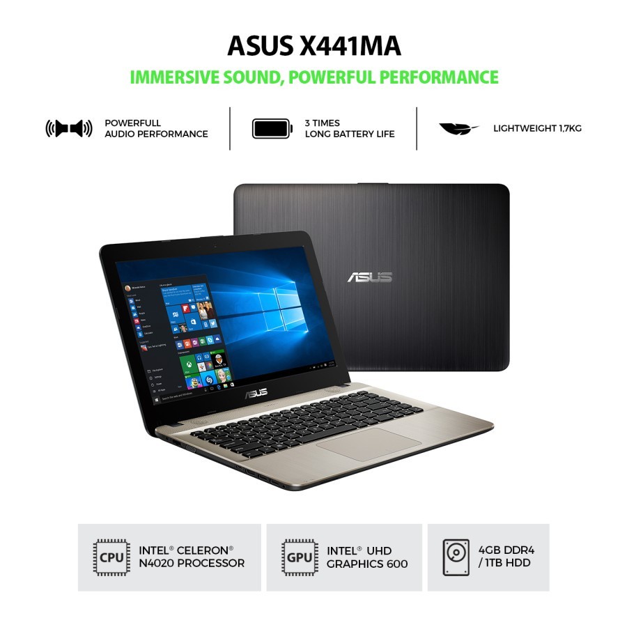 ASUS VivoBook X441MAO-411 - Chocolate Black [Intel® Celeron® N4020 / Intel® UHD Graphics 600 / 4GB / 1TB SATA / 14inch / HD / Win10]