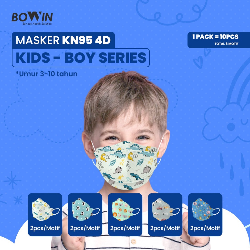 BOWIN Masker KN95 4D Design 95% BFE PFE (Masker Kesehatan Model KF94) 1 pack isi 5 / 10 pcs