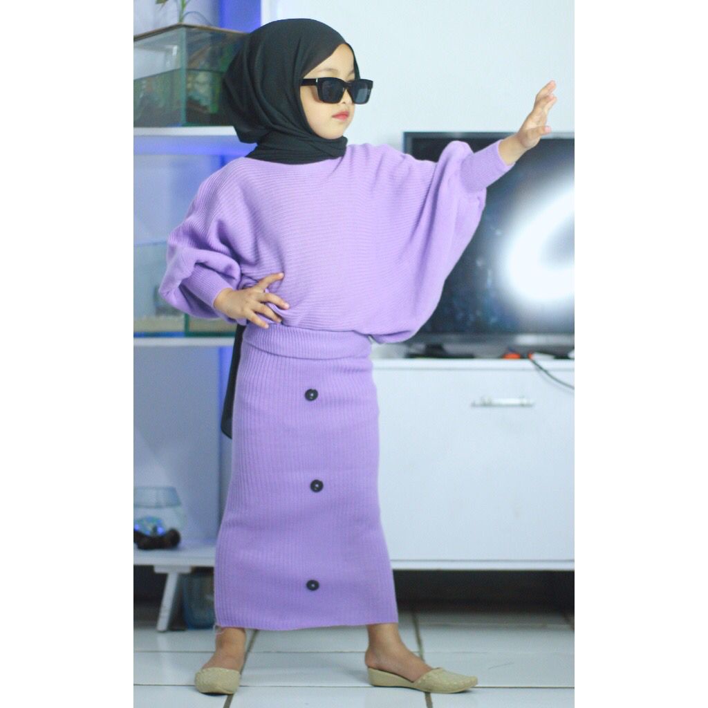 Batwing anak/set rajut anak/Batwing rajut 5-7 thn