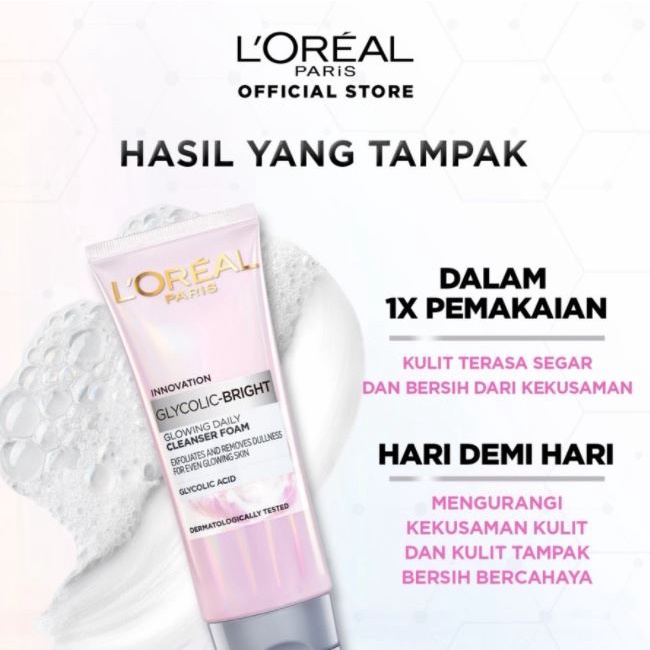 ☘️Yuri Kosmetik☘️ Loreal Paris Glycolic Bright Glowing Daily Cleanser Foam - 100ml