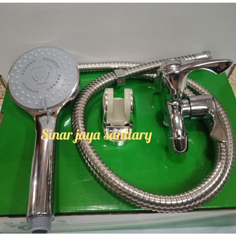 Paket hand shower set murah / hand shower paket komplit + kran cabang stainless