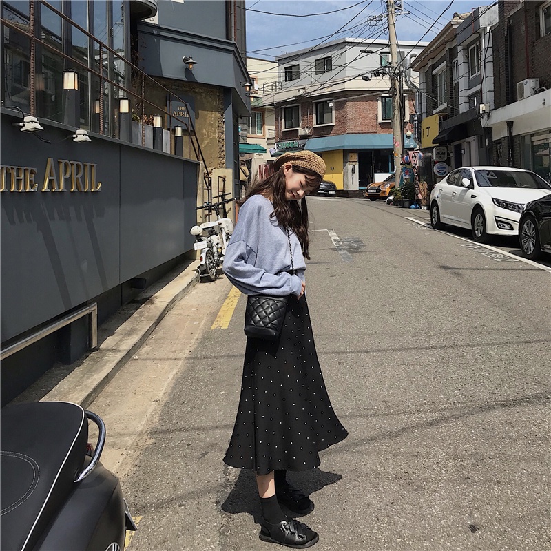 Rok Panjang Wanita Polkadot Maxi Skirt Korea