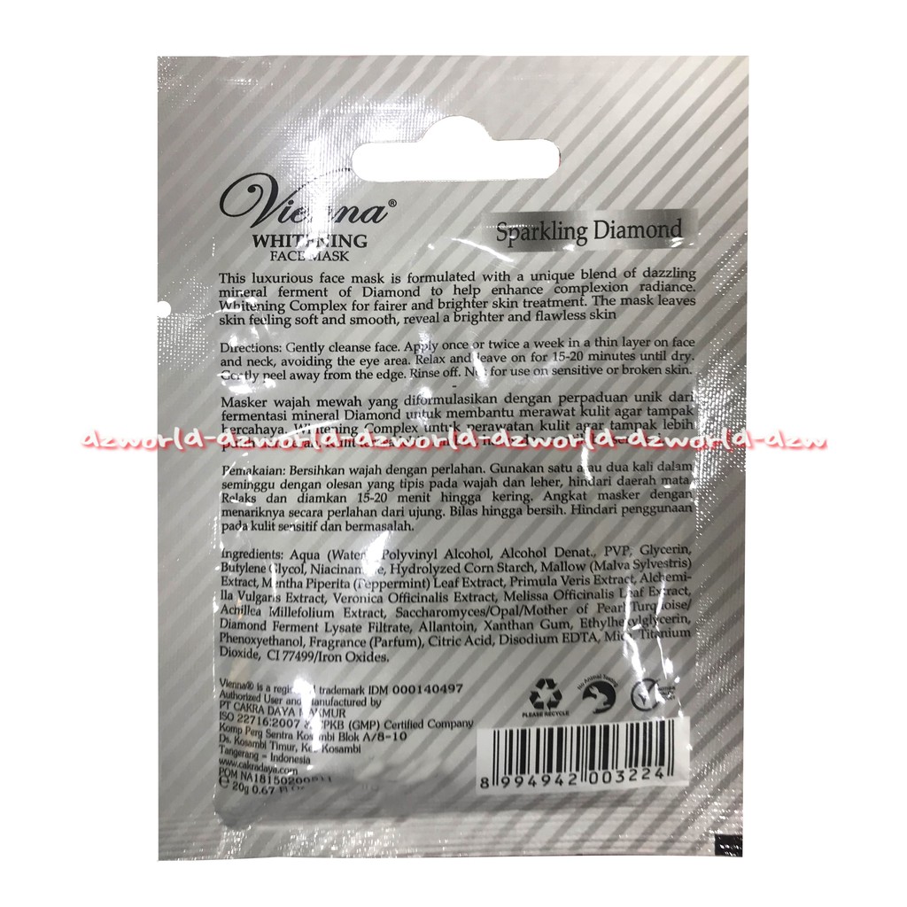 Vienna Anti Aging Face Aging Face Mask Masker Wajah Emas Perak hasil fermentasi mineral Gold