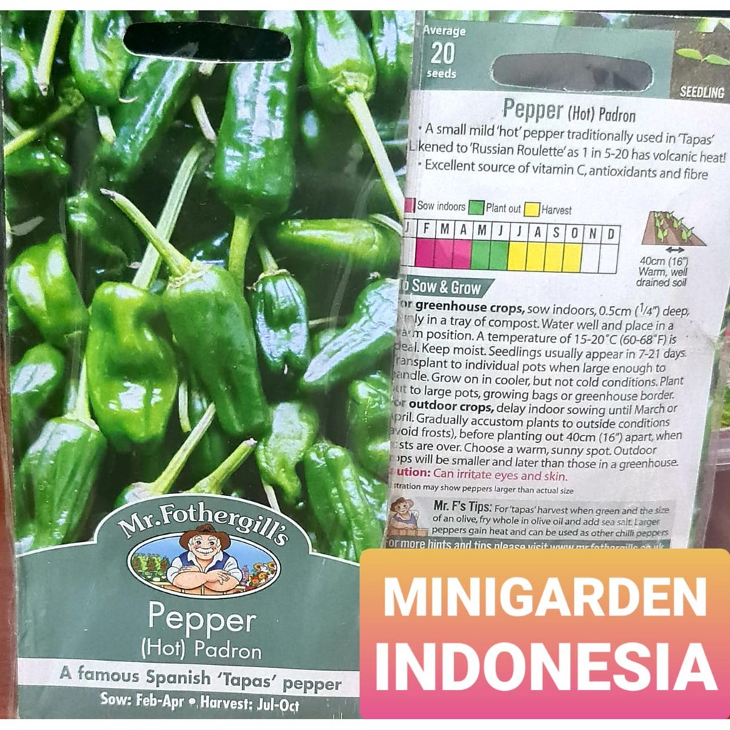 Benih Cabai rawit PEPPER HOT PADRON PACK 20 BIJI bibit sayur cabai cabe import f1 Mr. Fothergills