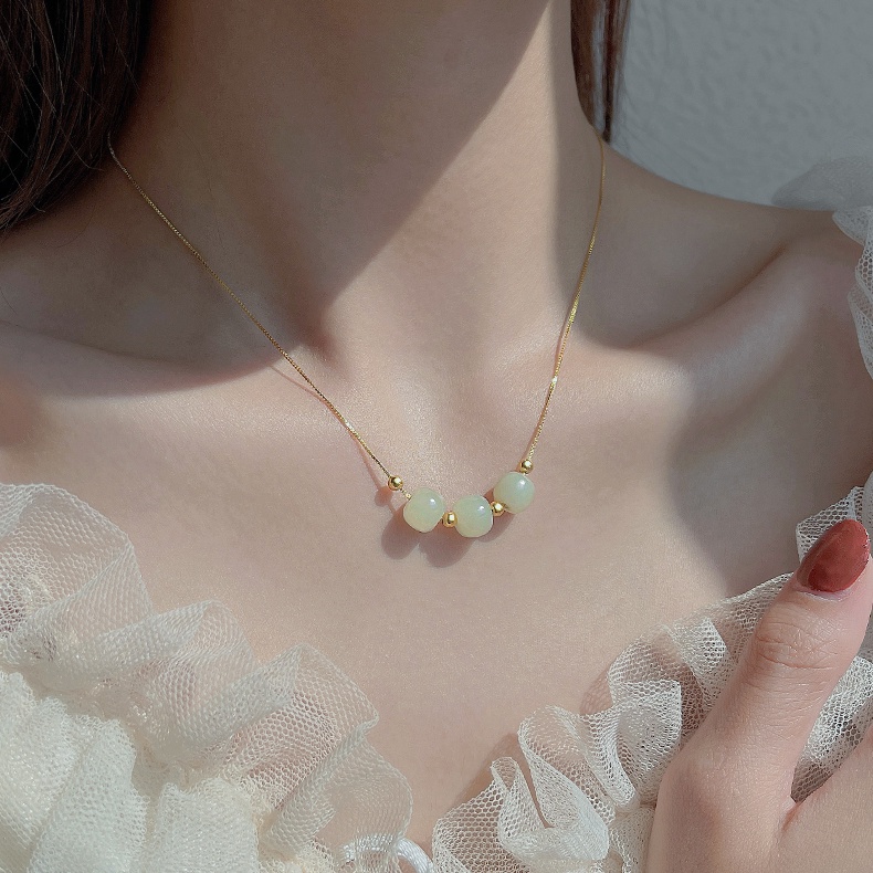 925 Silver Hetian Jade Necklace New Female Summer Clavicle Chain Advanced Ins Simple Design Accessories Gift