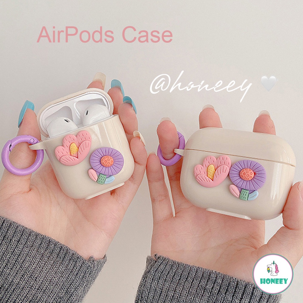 Soft Case Airpods 1 / 2 / 3 / pro Bluetooth Wireless Motif Bunga Pink 3d