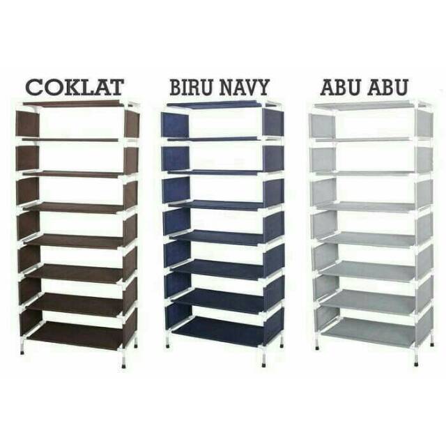 Rak sepatu alumunium 8 lapis 7 ruang